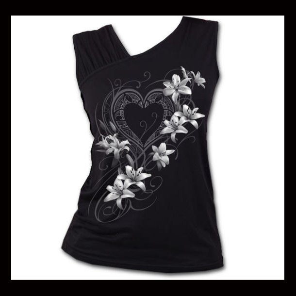 Pure Of Heart - Gathered Shoulder Slant Vest Black Top