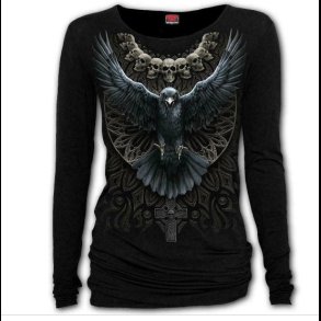 Raven Skull Long Sleeve Viscose Blk Top