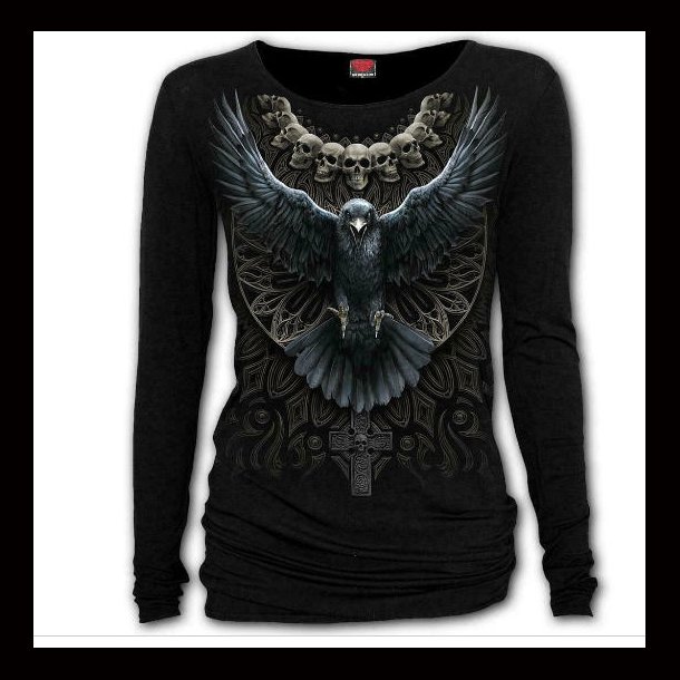 Raven Skull Long Sleeve Viscose Blk Top