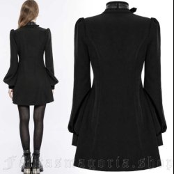 Stranger Things - women's Nu Goth black short skater dress with bishop sleeves and neckline cut-out 