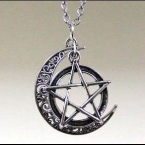 Silver Moon and Pentagram Necklace