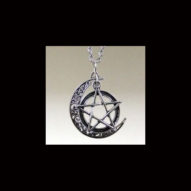 Silver Moon and Pentagram Necklace