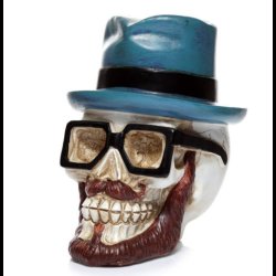 Skull Wearing Glasses and Trilby Hat Money Box