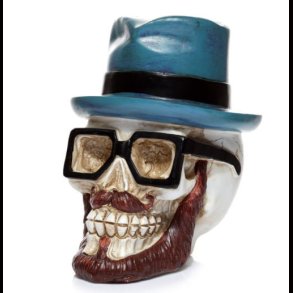 Skull Wearing Glasses and Trilby Hat Money Box