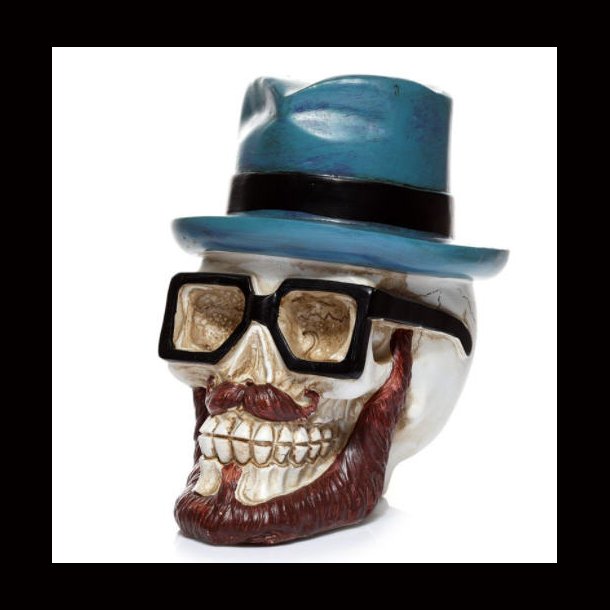 Skull Wearing Glasses and Trilby Hat Money Box