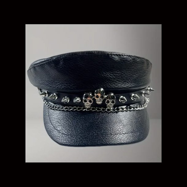 Skull and Chain Spiked PU Peaked Hat