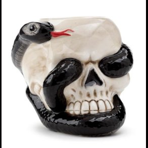 Skull with Coiled Snake Shaped Ceramic Oil Burner