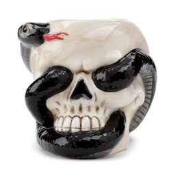 Skull with Coiled Snake Shaped Ceramic Oil Burner