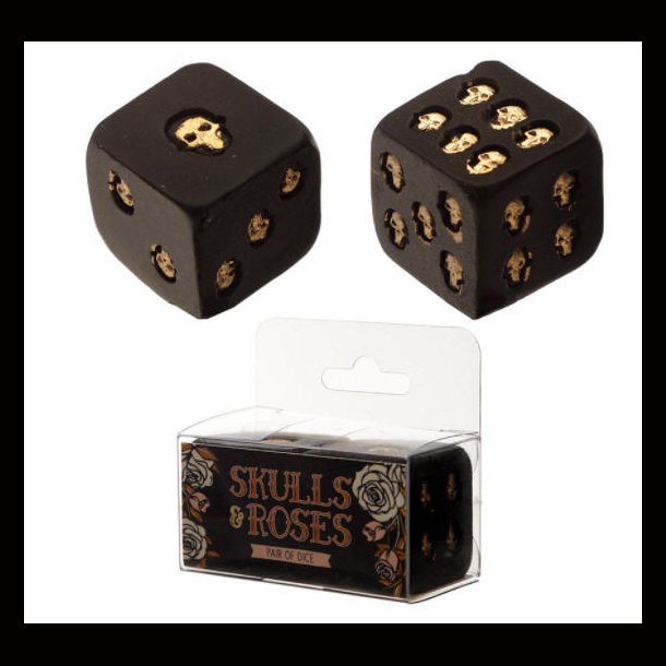 Skulls and Roses Set of 2 Black and Gold Skull Dice