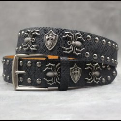 Spider Motif Black Leather Belt