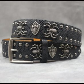 Spider Motif Black Leather Belt