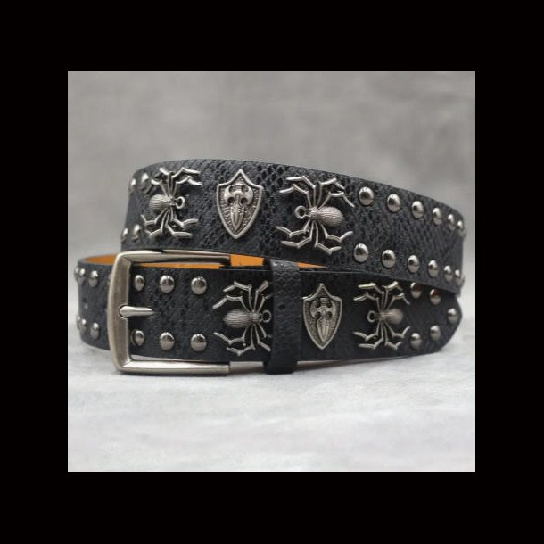 Spider Motif Black Leather Belt
