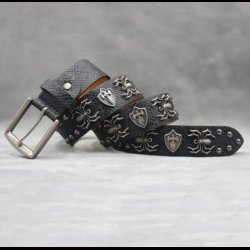 Spider Motif Black Leather Belt