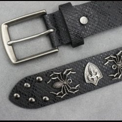Spider Motif Black Leather Belt