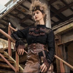 Steampunk and Gothic black long-sleeved blouse