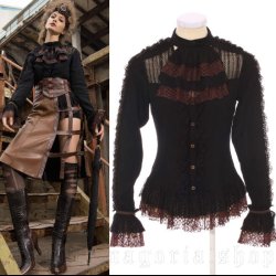Steampunk and Gothic black long-sleeved blouse