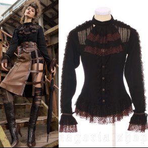 Steampunk and Gothic black long-sleeved blouse