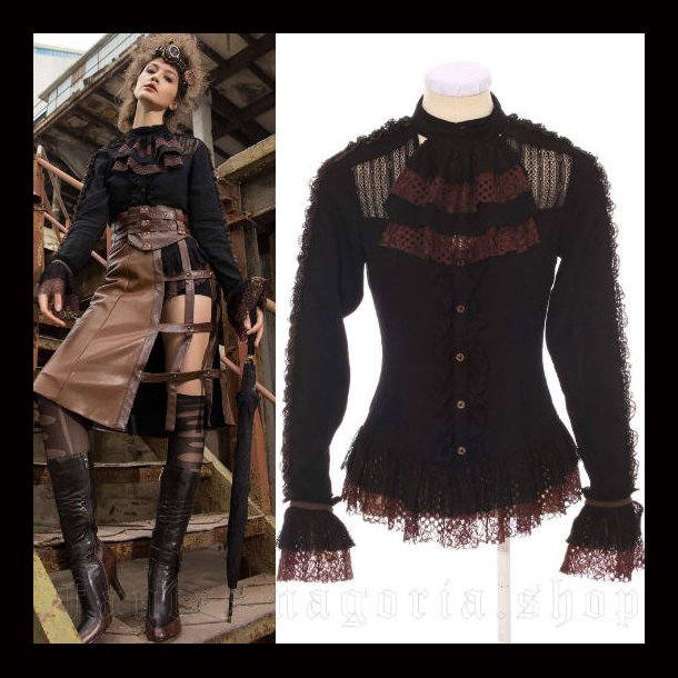 Steampunk Bumblebee - Steampunk and Gothic black long-sleeved blouse by RQ-BL brand.