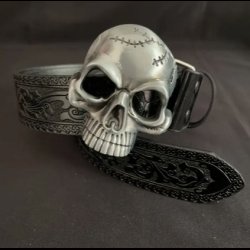 Stitched Skull Buckle Belt