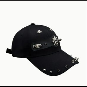 Studded Baseball Cap with Skull Design 