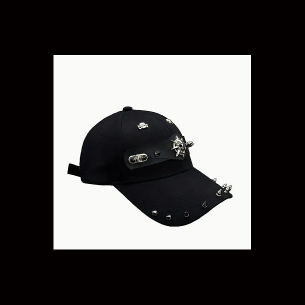 Studded Baseball Cap with Skull Design 
