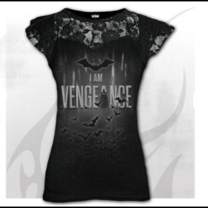 The Batman  I Am Vengance - Lace Layered Cap Sleeve Top Black