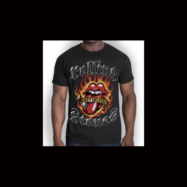 The Rolling Stones Unisex T-Shirt: Flaming Tattoo Tongue