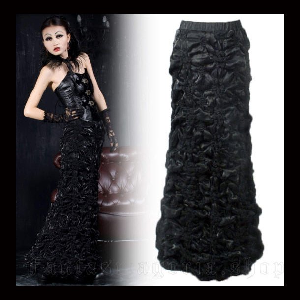 The Siren - black ruched maxi skirt by Punk Rave