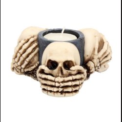 Three Wise Skulls Tealight Holder 11cm
