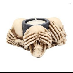 Three Wise Skulls Tealight Holder 11cm
