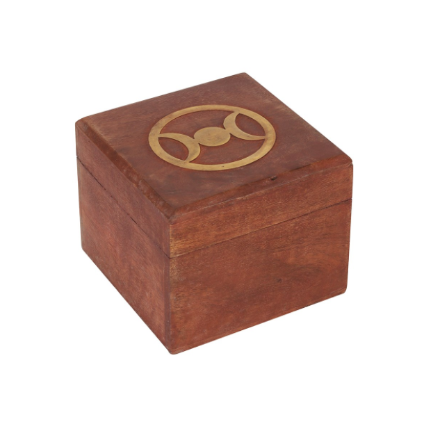 Triple Moon Brass Inlay Wooden Box