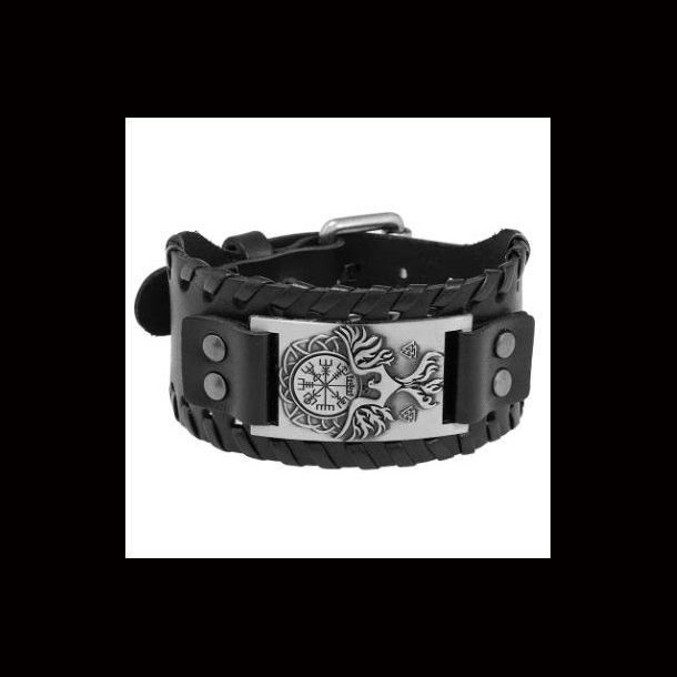 Viking Leather Bracelet Nordic Rune Compass 