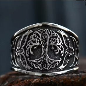 Viking Tree of Life Ring with 2 Ravens 