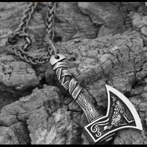 Viking Wolf Raven Double Axe Pendant