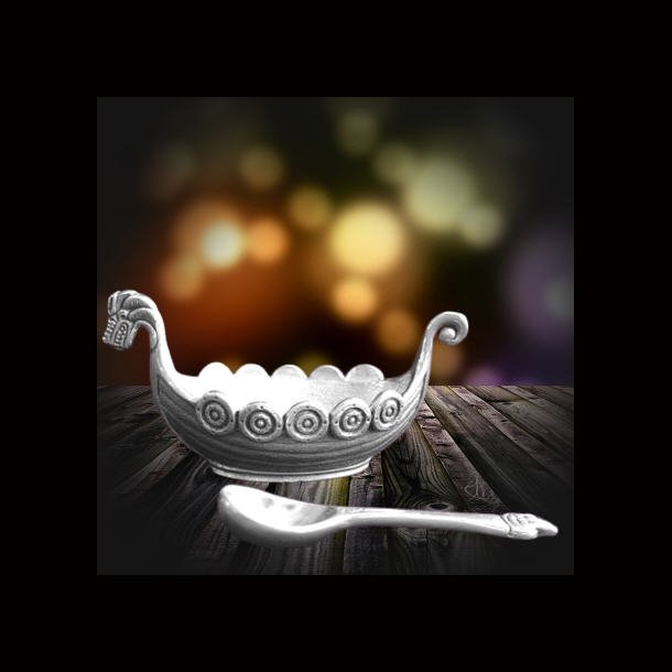 Viking ship salt bowl with spoon