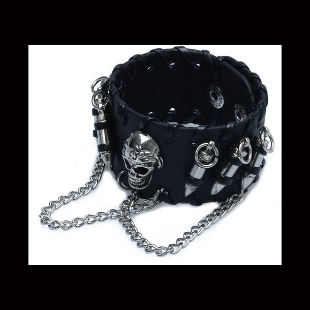 Gothic Leather Bullet Skull Bracelet