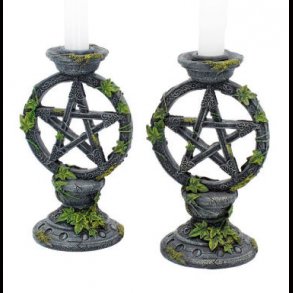 Wiccan Pentagram Candlesticks 15cm Set of 2