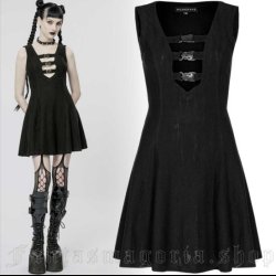 Wicked Visions - black three buckles front sleeveless short skater dress