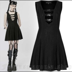 Wicked Visions - black three buckles front sleeveless short skater dress