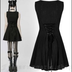 Wicked Visions - black three buckles front sleeveless short skater dress