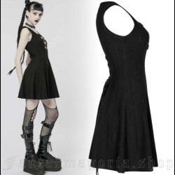 Wicked Visions - black three buckles front sleeveless short skater dress