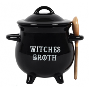 Witches Broth Cauldron Soup Bowl With Broom Spoon 