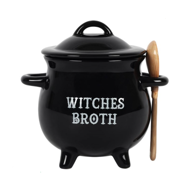 Witches Broth Cauldron Soup Bowl With Broom Spoon 