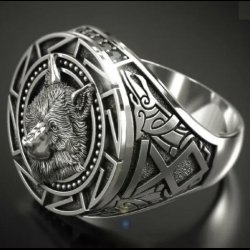Wolf Head Odin Rune Ring 