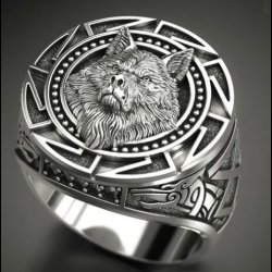 Wolf Head Odin Rune Ring 