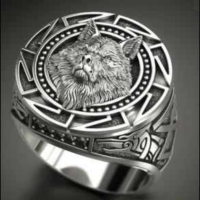 Wolf Head Odin Rune Ring 