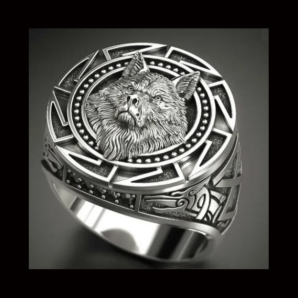 Wolf Head Odin Rune Ring 