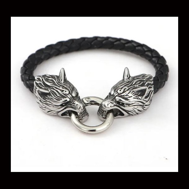 Wolf Head Viking Leather  Bracelet  