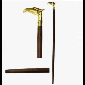 Wooden Brass Eagle Walking Stick With Metal Crutch Handle - Gold/Brown