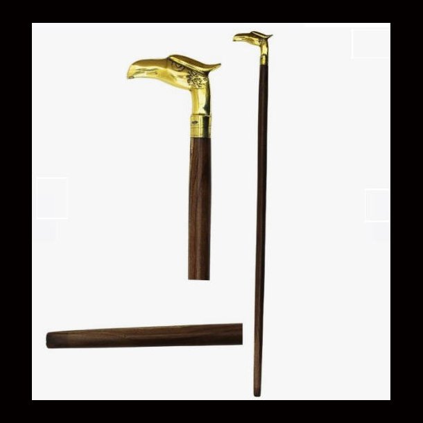 Wooden Brass Eagle Walking Stick With Metal Crutch Handle - Gold/Brown